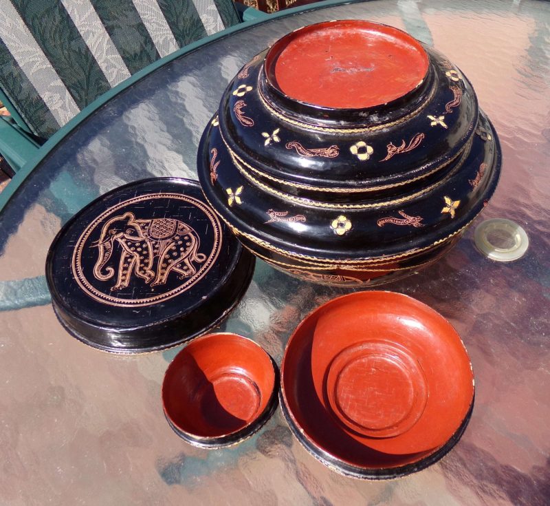 red burmese lacquer box