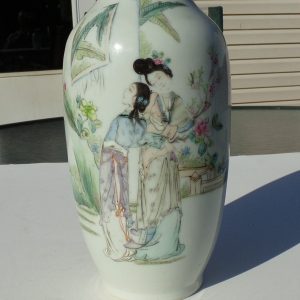 20th C. Republic Period Porcelain Vase of Beauties with Calligraphy