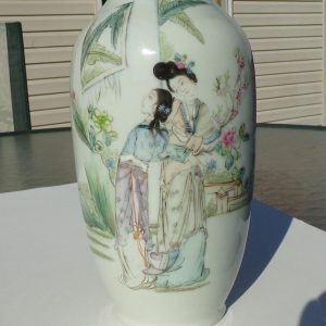 20ème C. Republic Period Porcelain Vase of Beauties with Calligraphy