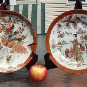 Pair Antique Japanese Kutani Ware Plates Meiji Period 19th/ 20th Century Signed