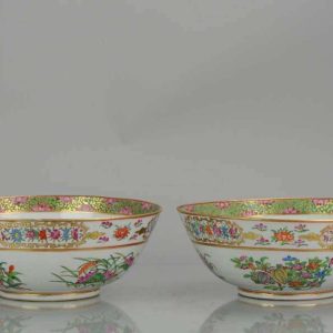 Antique Chinese 19C Famille Rose Bowls Qing Fruits and Flowers