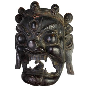 Antique Tibetan Hardwood Mask of Mahakala. Buddhist Dharmapala Protective Deity