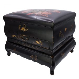 Antique Japanese Gilt Lacquer Game Storage Box with Original Lacquered Stand