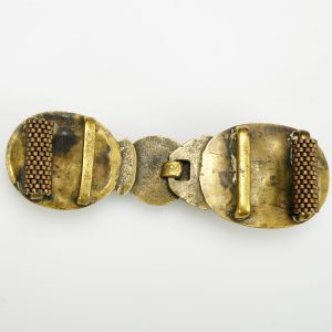 Chinese Qing Gilded Bronze Belt Buckle with Jade and Carnelian 19th Century