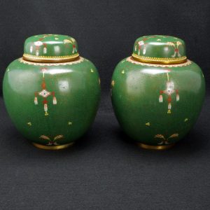 Matched Pair of Chinese Green Cloisonné Lidded Jars Circa 1900