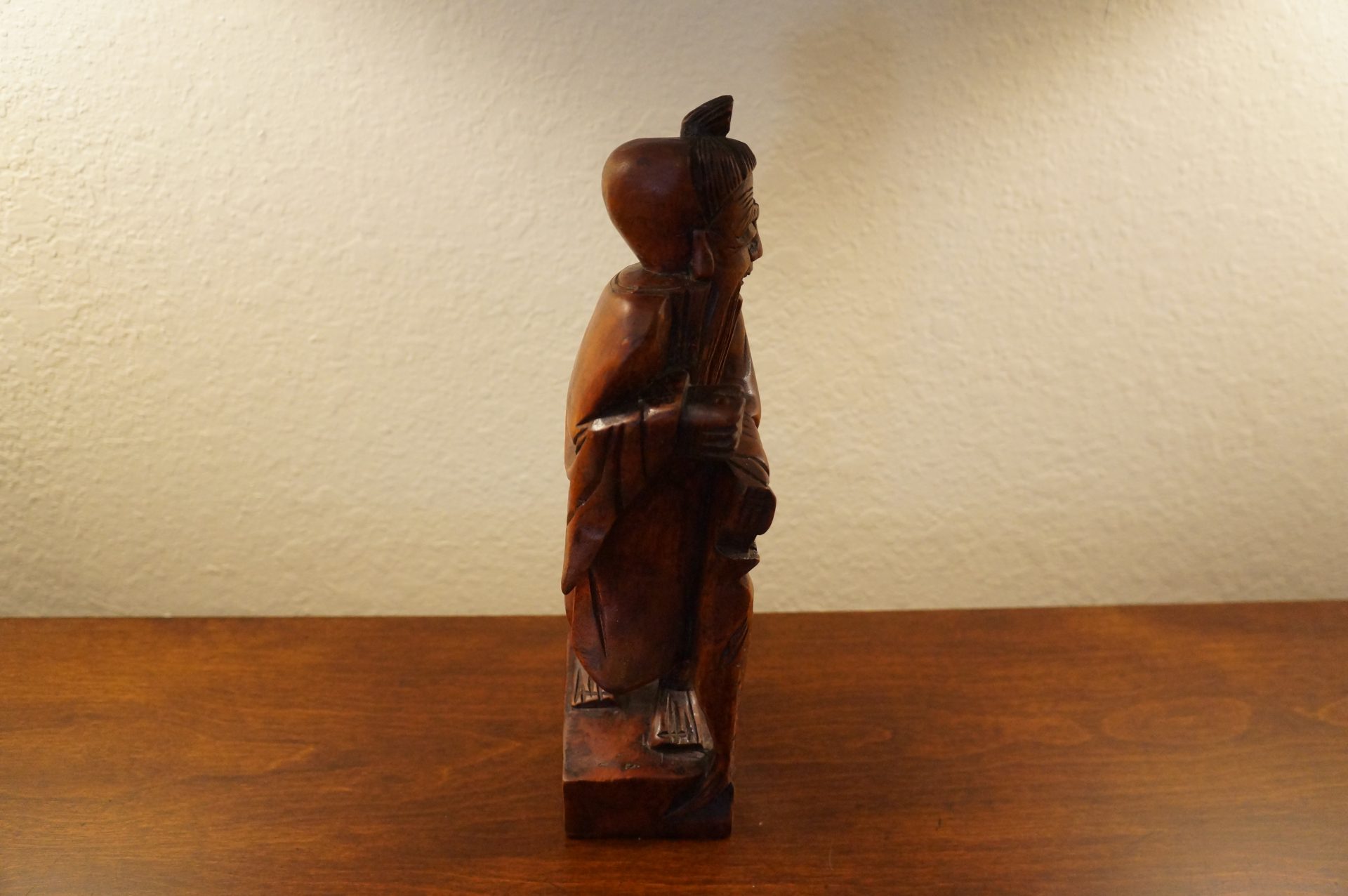 c1920 Vintage Wooden Chinese Carving of a Fisherman and a Boy