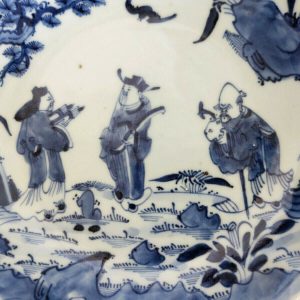 Chinese 18th century Bleu de Hue Bowl Vietnamese market with Immortals