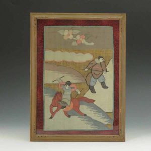 Chinese Late Qing Period Framed Kesi Panel Warriors
