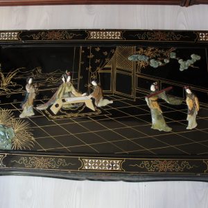 Vintage Chinese Black Lacquer Folding Wood and Mother of Pearl Coffee Table