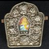 Tibetan 19th C Silver Gau Traveling Shrine Box with Fabric Case