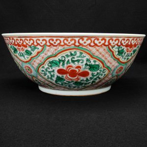 Chinese Polychrome Punch Bowl with Precious Objects Early to mid-19th Century