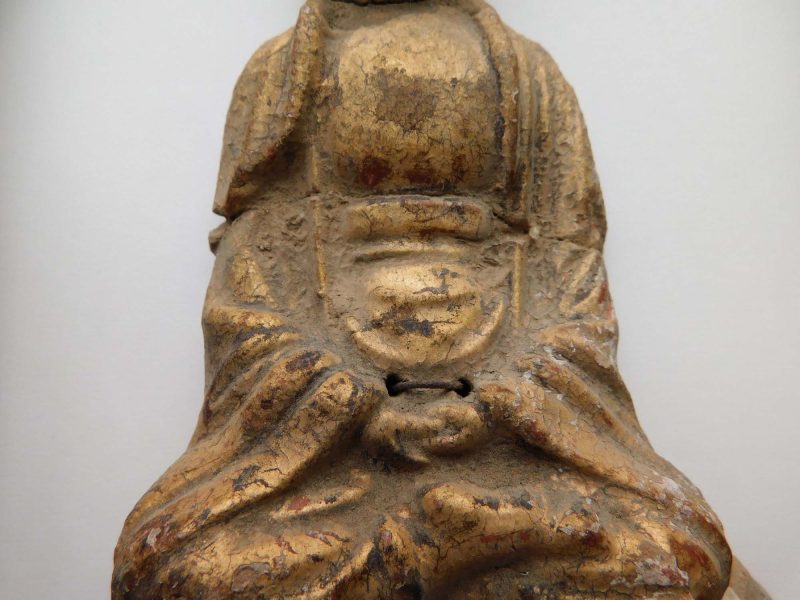 Ming gilt wooden Buddha, framed.