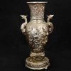 Antique Chinese Qing 8" Pedestal Bronze Vase with Dragon Handles 19th C