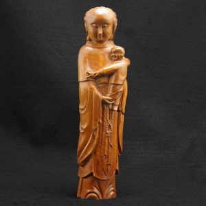 Chinese Boxwood Guanyin with Child Carving Late Qing