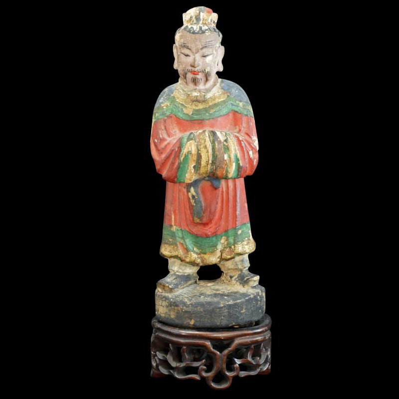 Chinese Carved Wood Altar God Possibly Ming