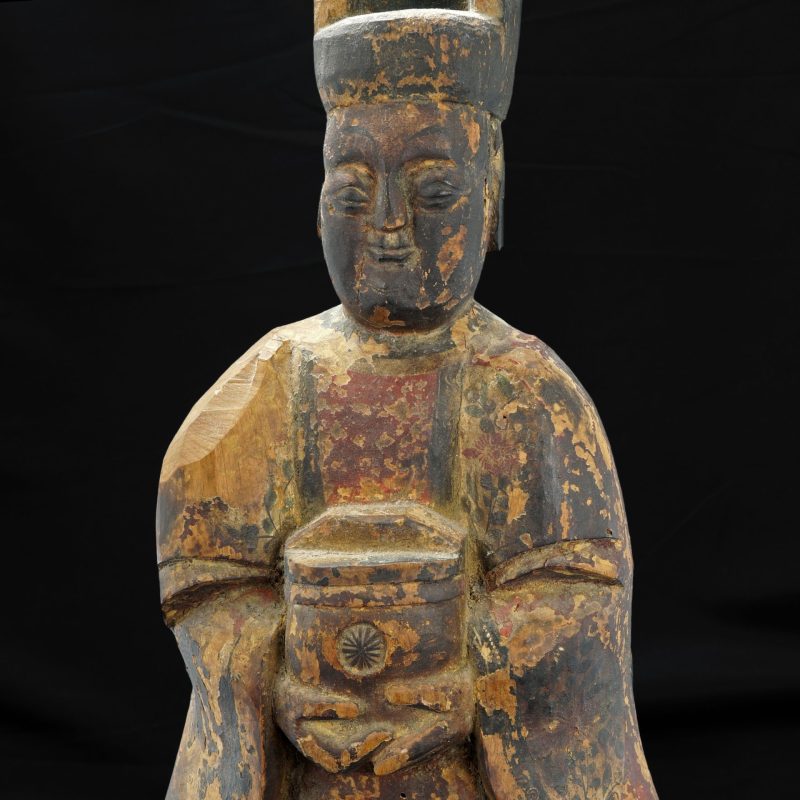 Grand bois laqué Ming chinois Figure 15ème / 16ème siècle