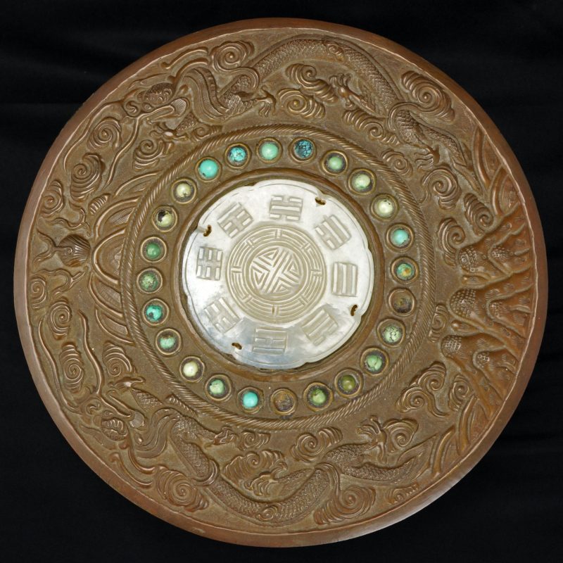 Chinese Tibetan Copper Dragon Box with Jade