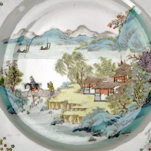 Chinese Porcelain Polychrome Plate with Landscape Qing/Republic Period