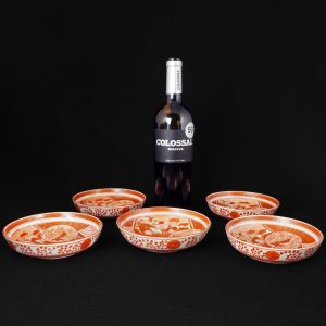 Set of Five Meiji Japanese Kutani Bowls Iron Red and Gilt