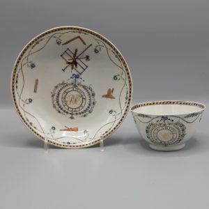 Monogrammed Chinese Export Porcelain Masonic Cup and Saucer