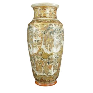 Large 14 1/2″ Japanese Meiji Satsuma Vase with Gilt Court Paintings