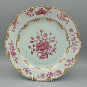 Pair of 18th C. Chinese Export Famille Rose Puce Plates