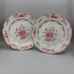 Pair of 18th C. Chinese Export Famille Rose Puce Plates