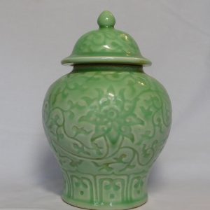 Qing Longquan Carved floral vase with cover