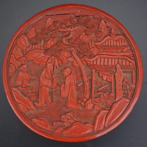 Chinese Cinnabar Lacquer Cylindrical Box of Sages with Their Attendant – 19th Century