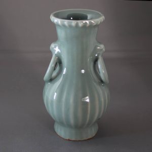 Celadon fluted vase with taotie mask handles