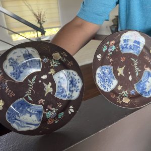 Japanese Antique Porcelain Plates 1 Pair ” 8″ (W) #BC004
