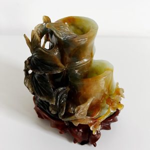 Chinese Antique Carved Agate Bamboo Brush Holder with Stand “4.5” (H) #J220317
