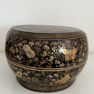 Chinese Antique Black Lacquer Box W/Bats & Longevity Design “12.5” (W) #J220118
