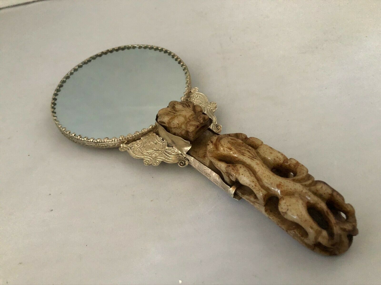 Chinese Antique Jade Belt HookVintage Mirror “9” (L) #MD100