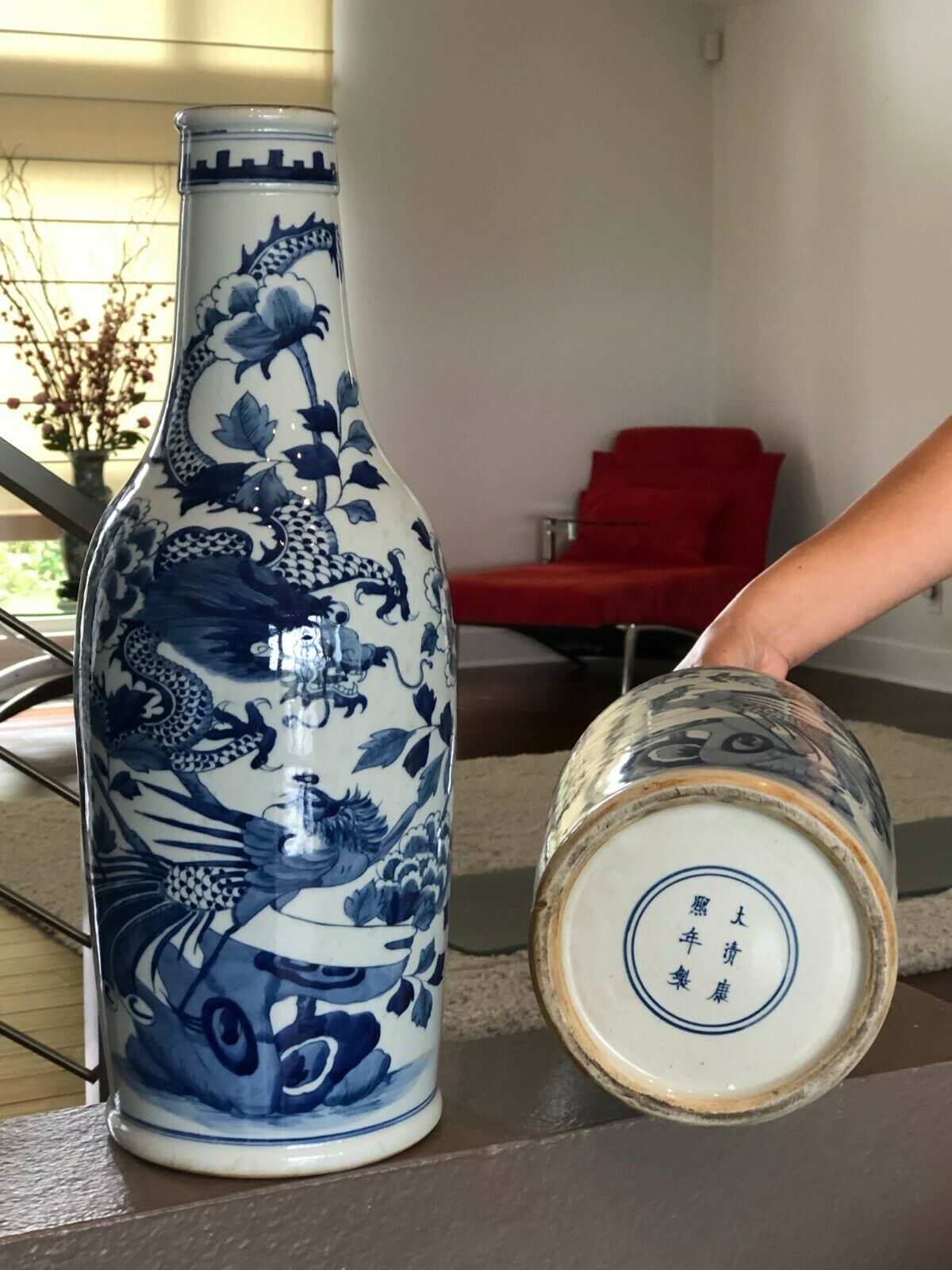 中国古董青白大花瓶（1对）“16”（H）#MD394 - BidamountLive