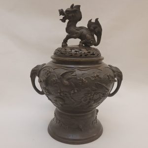 Antique Japonese Bronze Urn With Foo Dog Cap Circa 1890