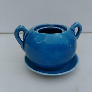 Chinese cobalt blue sugar bowl with two dishes.