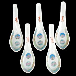 Chinese Polychrome Porcelain Spoons Qianlong Mark Republic Period Set of 5