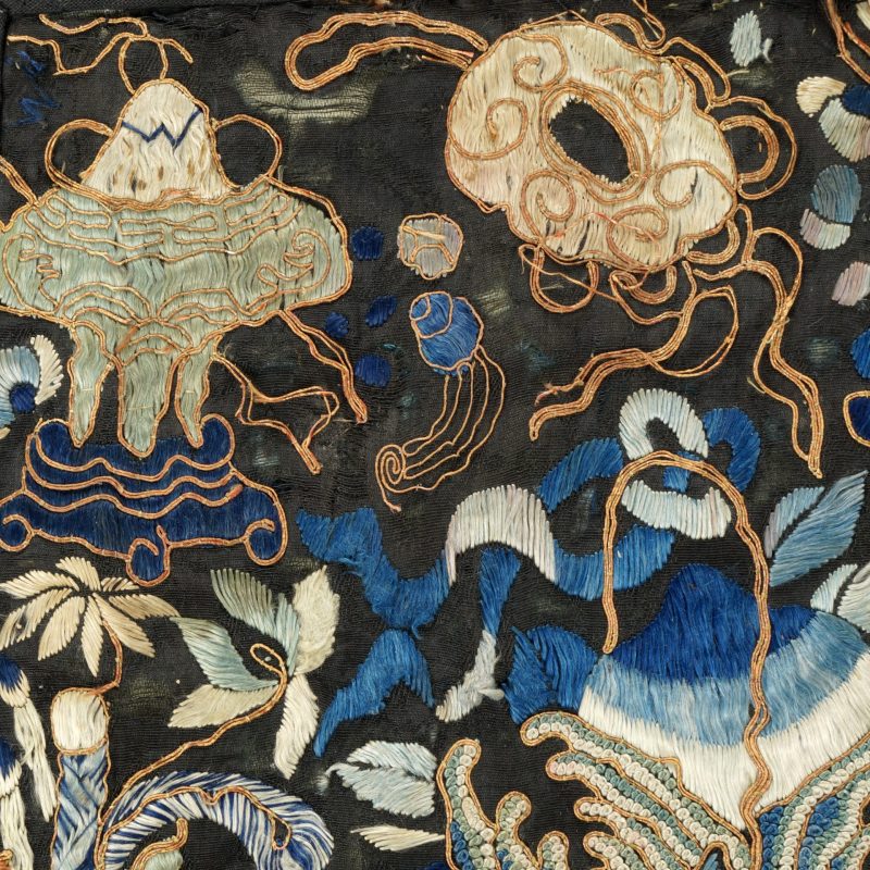 Chinese Silk Embroidered Panel with Embroidered Border Late Qing