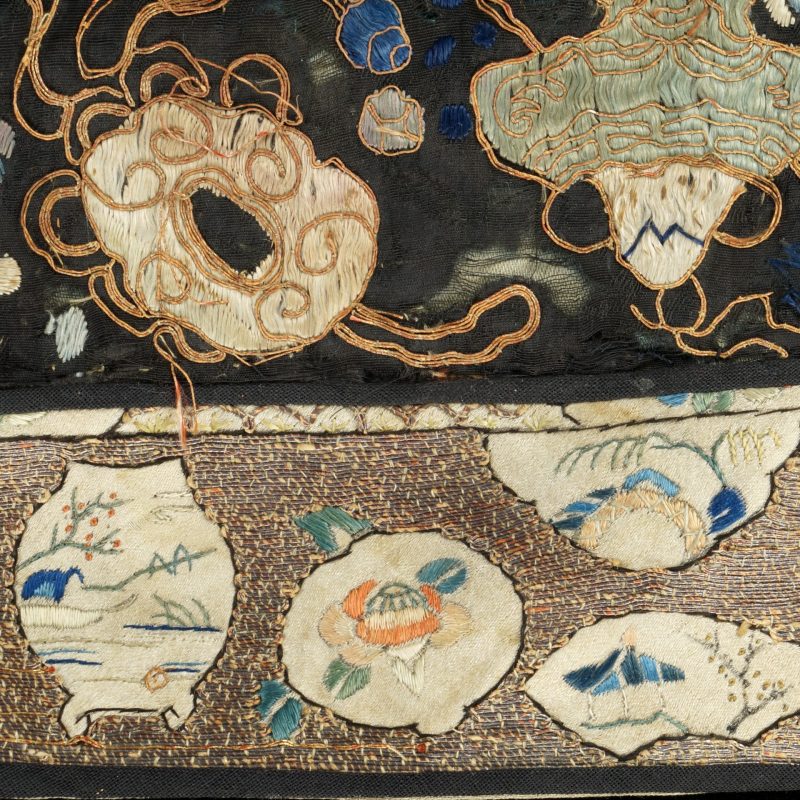 Chinese Silk Embroidered Panel with Embroidered Border Late Qing