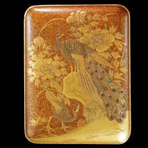 Japanese Edo Meiji Finely Lacquered Box with Peacocks
