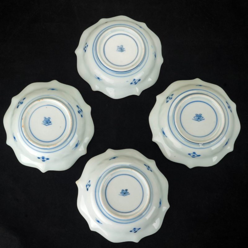Set of Four Small Matching Edo Japanese Foliate Rim Dishes Circa 1750