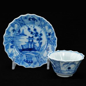Kangxi Blue and White Teacup and Saucer Circa 1700