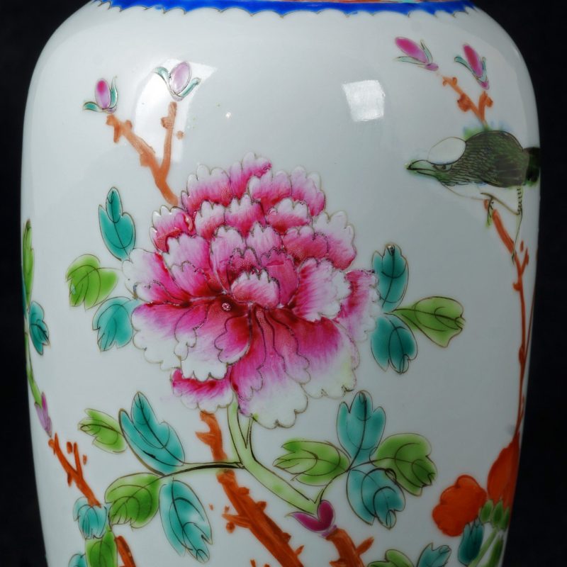Chinese Polychrome Vase Floral and Bird Design Republic Period