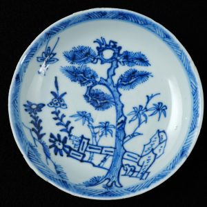 Chinese Kangxi Blue and White Saucer with Pine and Bamboo Circa 1700
