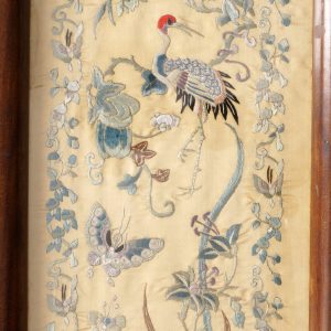 Chinese Wood Tray with Embroidered Silk Panel Circa 1920