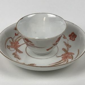 Superb Early Japanese Porcelain Cup and Saucer Circa 1690-1710, Hand-Painted in Red and Gold