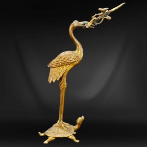 Antique Chinese Gilt Bronze Crane Figure Encens Holder 18ème / 19ème siècle