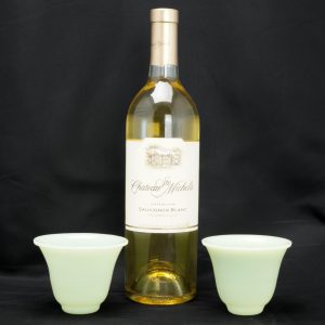 Pair Chinese Peking Glass Wine Cups Jade Color Circa 1920