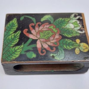 Antique Chinese enamel bronze match box holder
